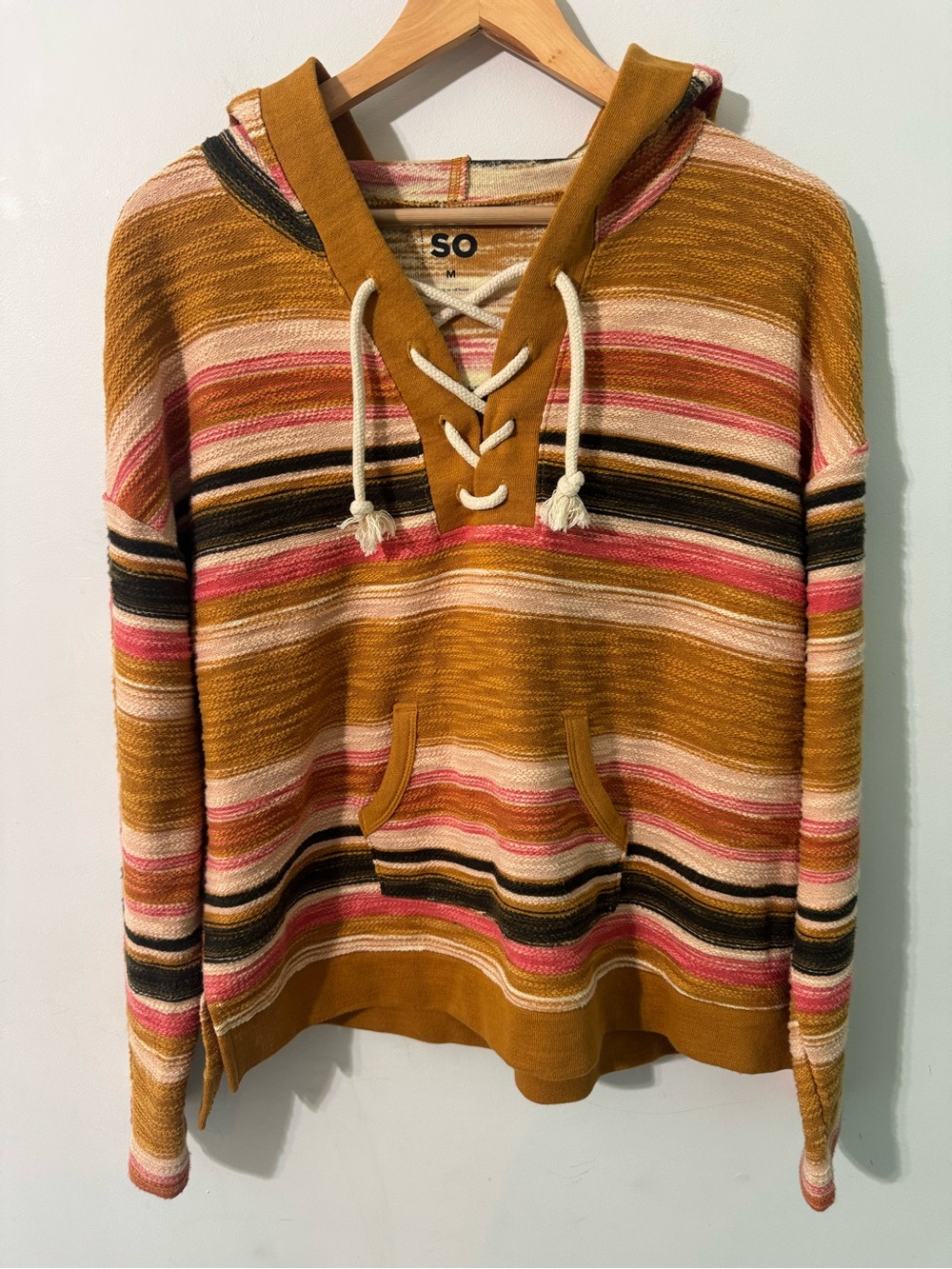 SO Striped Hoodie with Mustard, Pink & Black Stripes size medium